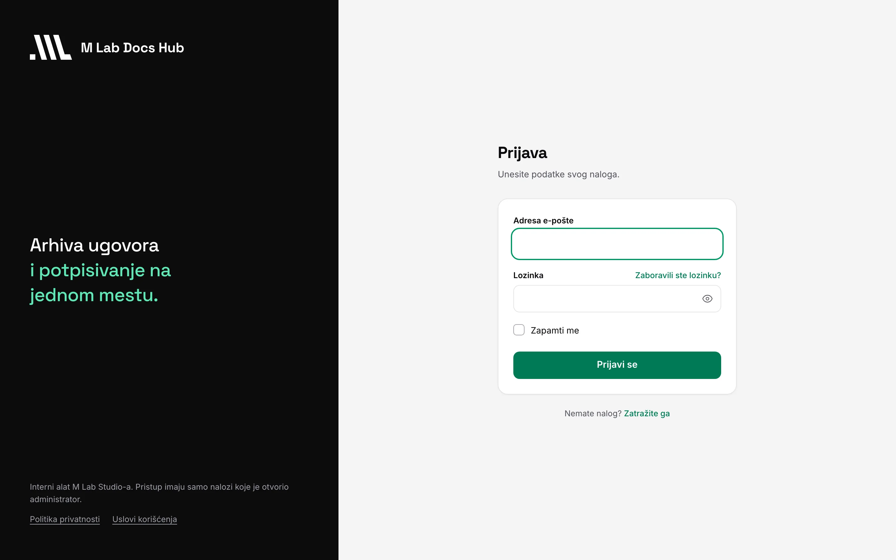 M Lab Docs Hub sign-in page