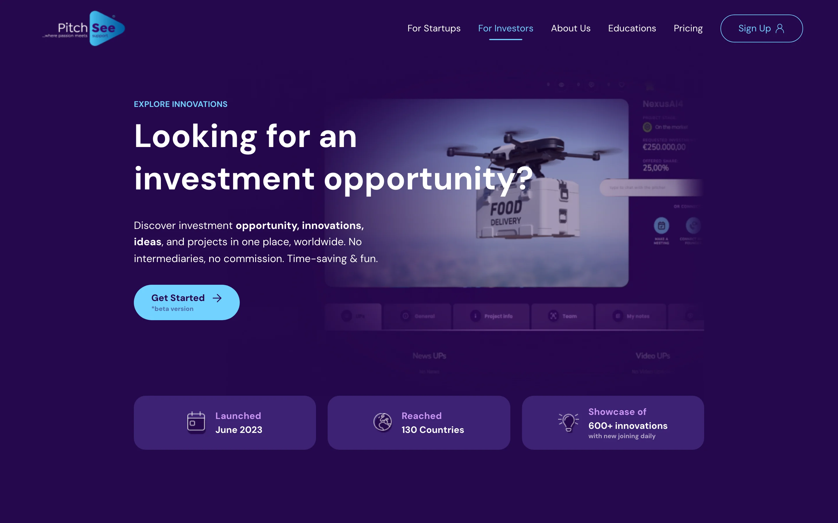 The PitchSee page for investors