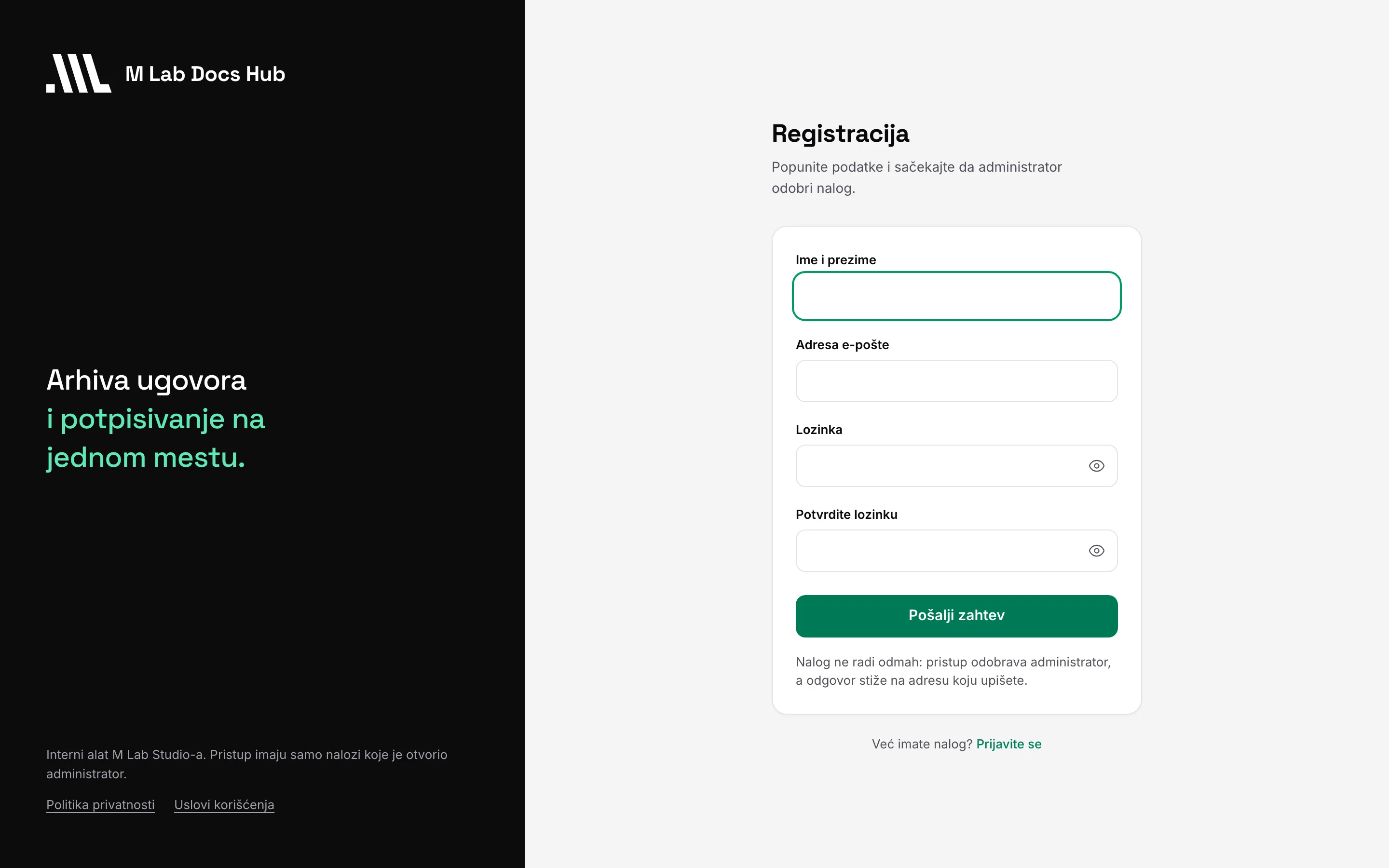 M Lab Docs Hub registration page
